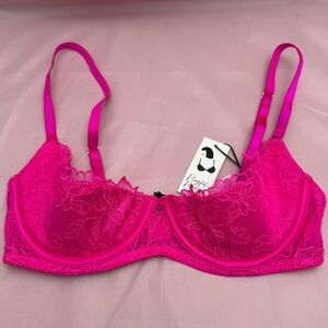 Playful Promises 30DD Half Cup Lace Underwire Bra Hot Pink NWT